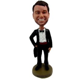 Groomsmen in black suit and bowtie bobble head