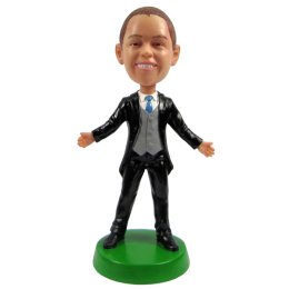 groomsmen In suit and vest with arms raised bobblehead