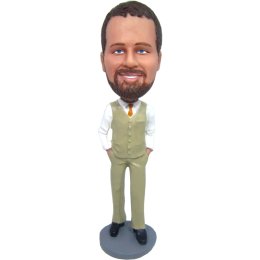 groomsmen in vest with hands in pocket bobblehead