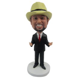 Personalized custom groomsmen bobbleheads man in suit and tie with arms raised