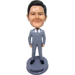 groomsmen in gray suit and vest and tie bobblehead